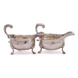 A pair of George II silver sauceboats, maker's mark worn, London,