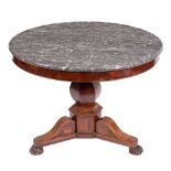 A Louis Philippe mahogany and marble topped gueridon, circa 1835,: the circular,