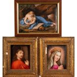 Three Continental porcelain plaques: comprising a rectangular example enamelled with the Penitent