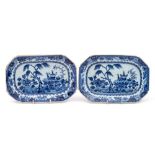 A pair of Chinese blue and white octagonal dishes: painted with rockwork, auspicious objects,