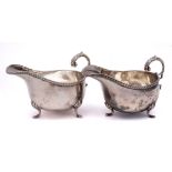 A pair of Edward VII silver sauceboats, maker William Aitken, Birmingham,