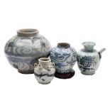 Two Chinese provincial blue and white ovoid jars and two similar oil jars,