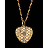 A half pearl and diamond pendant,