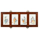 A set of four Chinese enamelled porcelain rectangular panels: depicting the sage Yan Guang with a