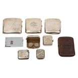 A mixed lot of silver and plated cigarette cases, vesta cases,