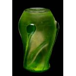 A Loetz Crete green Vesuvian genre vase: of wrythen lobed oviform applied with three 'tadpoles',