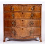 A George III mahogany bowfront chest of drawers, late 18th century,: the top with ebony stringing,