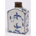 A Lowestoft blue and white tea canister: painted in the 'Immortelle' pattern, circa 1780,