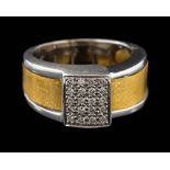 A Portuguese gold diamond ring,: the central rectangular panel set with brilliant cut diamonds,