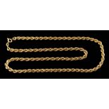 A gold coloured ropetwist necklace,: with a ring bolt clasp, stamped 750, 48cm long, 14g.