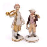 An early 19th Century Derby figure of a French Horn player and a Staffordshire porcelain figure of