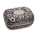 An American Sterling silver box, maker Jacobi & Jenkins, stamped Sterling:, monogrammed,
