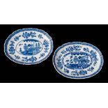 A matched pair of Derby blue and white tureen stands: of shaped oval form,