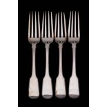 A set of four George III silver Fiddle pattern dessert forks,