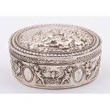 A continental silver silver casket, stamped marks and import marks: of oval outline,
