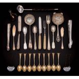A mixed group of silver wares, various makers and dates: includes coffee spoons, sifter spoons,