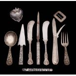 A collection of American Sterling silver items, various makers,: includes butter knives,