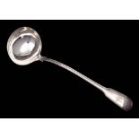 A Victorian silver fiddle and thread pattern soup ladle, maker Samuel Hayne & Dudley Cater, London,