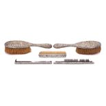 A pair of American Sterling silver backed hair brushes,