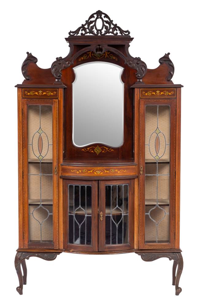 An Edwardian mahogany, marquetry and glazed display cabinet, early 20th...