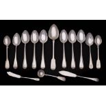 A mixed collection of silver flatwares, various makers and dates: includes butter knives,