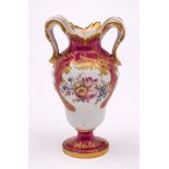 A mid 19th century English porcelain miniature vase: after the Sevres 'Vase a Oreilles' original,