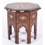 An Anglo-Indian bone marquetry and ebony strung hardwood low occasional table, northern India,