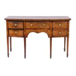 A George III mahogany and crossbanded bow front sideboard, last quarter 18th century,