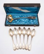 A German silver Fiddle and Thread pattern ladle, stamped marks: monogrammed,