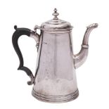 A George V silver coffee pot, maker C J Vander, London, 1921: of cylindrical tapering outline,