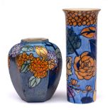 Two Wood & Sons Bursley Ware vases: one of flaring cylindrical form tube lined in pattern 1432 with