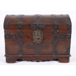A German oak and wrought iron bound dome topped coffer, 18th century,