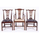 A set of six mahogany dining chairs in George III style, 19th century,
