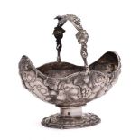 An American coin silver swing-handled sugar basket, maker Ball, Tompkins & Black,