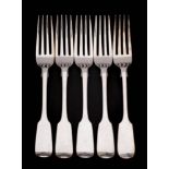 A set of five Victorian silver Fiddle pattern table forks, maker H J Lias & Son, London,