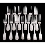 A set of six Victorian silver fiddle pattern dessert forks, maker Samuel Hayne & Dudley Carter,