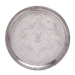 A George III silver waiter, maker Timothy Renou, London, 1796: monogrammed, of circular outline,