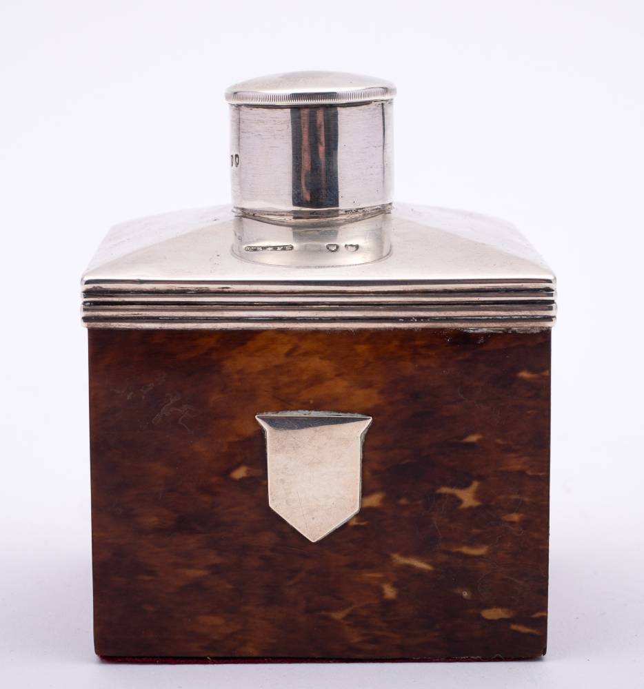 A Victorian tortoiseshell and silver mounted tea caddy, maker Cornelius Saunders & Frank Shepherd,