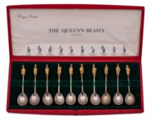 An Elizabeth II set of ten 'The Queen's Beasts' silver spoons, maker William Comyns, London,