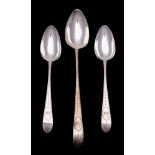 A George III Irish silver Old English pattern bright-cut serving spoon, maker John Power, Dublin,