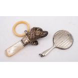 An Edward VII child's novelty silver rattle, maker's mark worn, Birmingham,