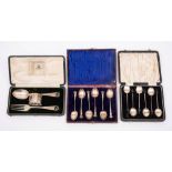 A George V silver three-piece christening set, maker Mappin & Webb, London, 1920/21: initialled,