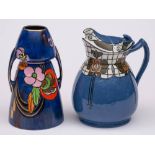 A Wood & Sons Bursley Ware cosy pot and vase: the former tube lined in the Trellis pattern,
