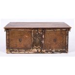 A rare Spanish Renaissance polychrome painted and parcel gilt walnut caja con cajones coffer,