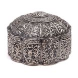 An Indian silver box and cover: of circular lobed form,