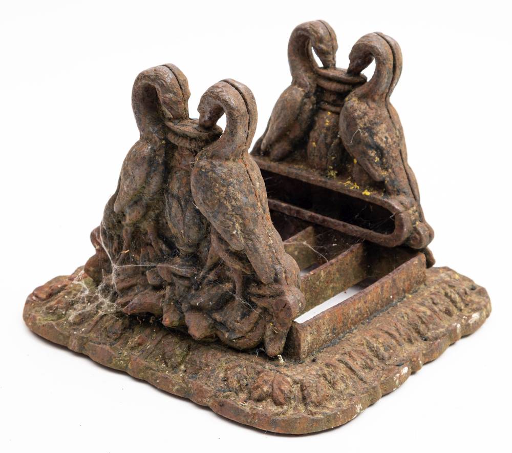 A Victorian cast iron boot scraper: the three blades set between swan and urn decorated arched - Image 2 of 2