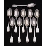 Twelve Victorian silver Fiddle pattern table spoons, maker Chawner & Co, London,