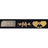 A gold coloured Mizpah brooch,: composed of two hearts with ivy leaf decoration, stamped 9ct, 3.