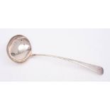 A George III silver Old English pattern soup ladle, maker's mark worn, London,