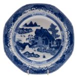 An unusual Chinese blue and white octagonal deep plate possibly for the American market: painted